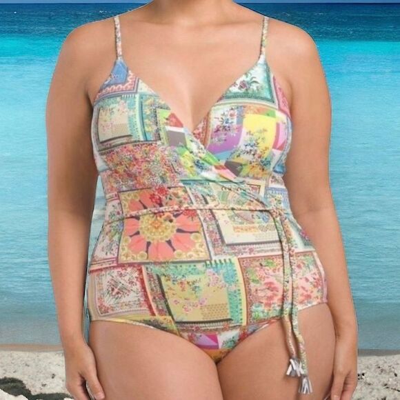 New Johnny Was Fleur Braided Wrap One Piece Swimsuit Floral Print Size 3X - Picture 1 of 7